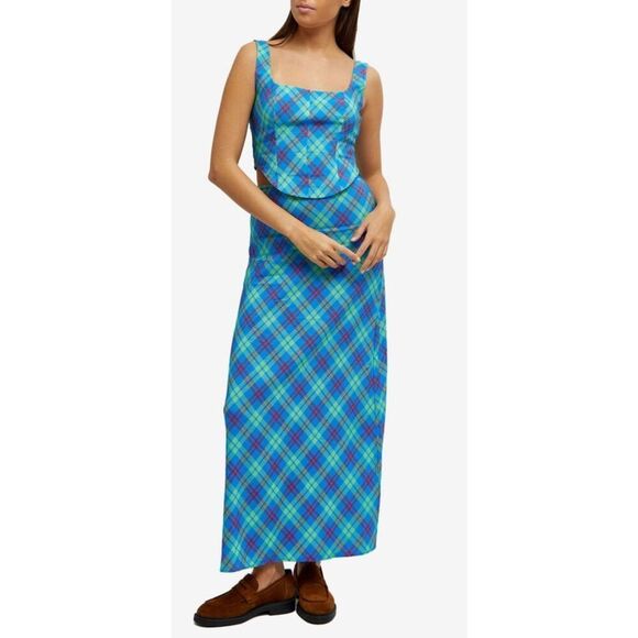 KITRI Women's Ines Check Sleeveless Top in Blue NWT Size US 10 - Picture 4 of 11